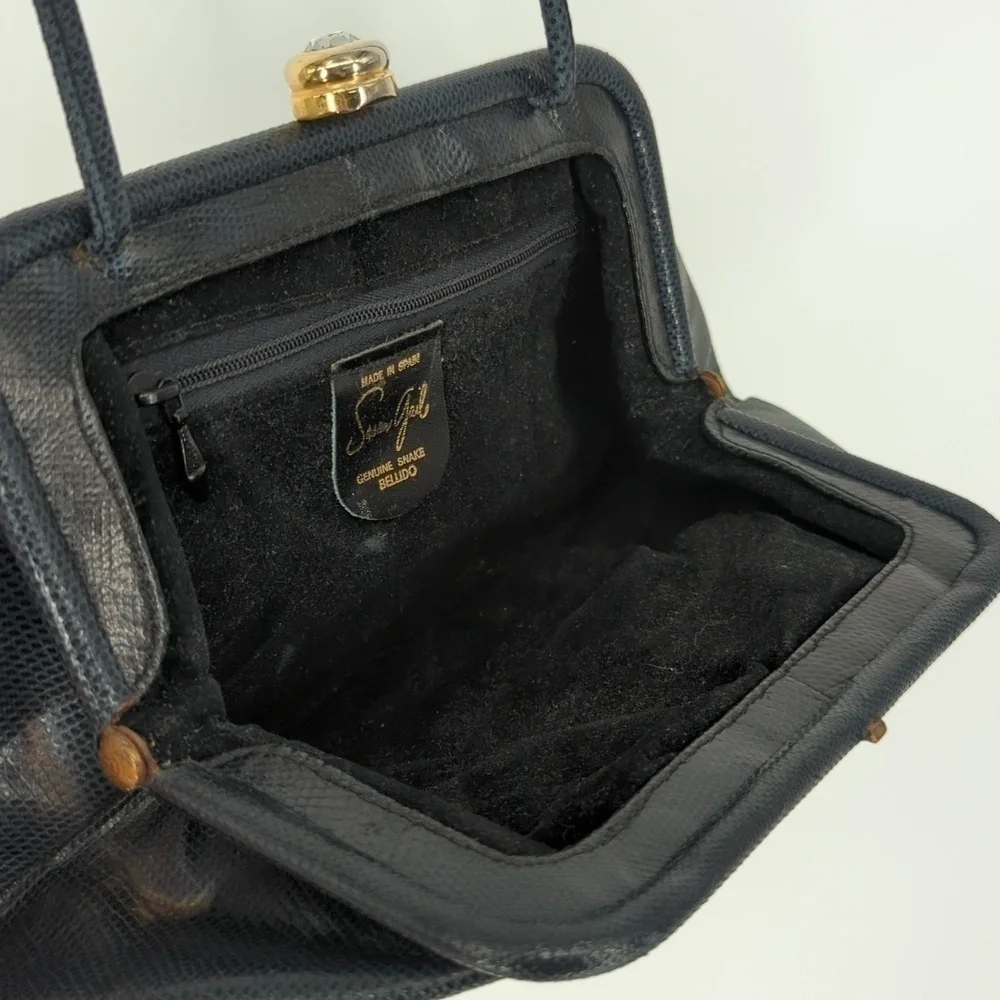 Vintage Susan Gail Genuine Snake Bellido Crossbody Purse Black classic cocktail